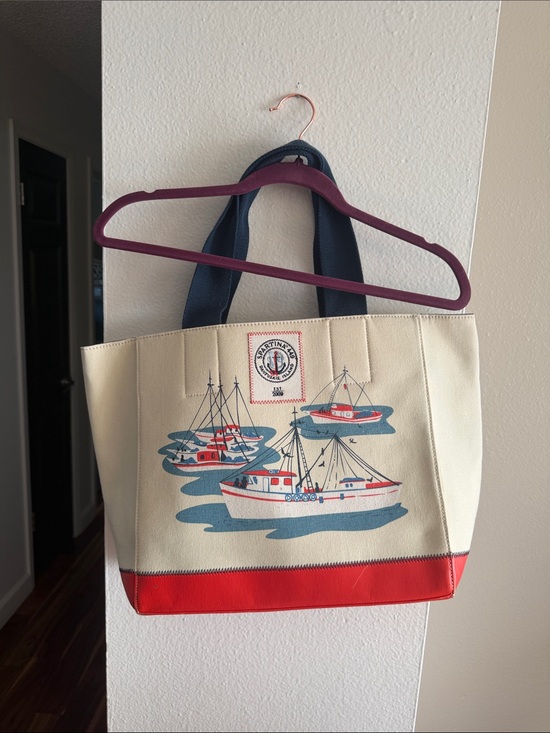 Spartina Handbags - Spartina Tote Bag with Nautical Boat Print - Cream and Red